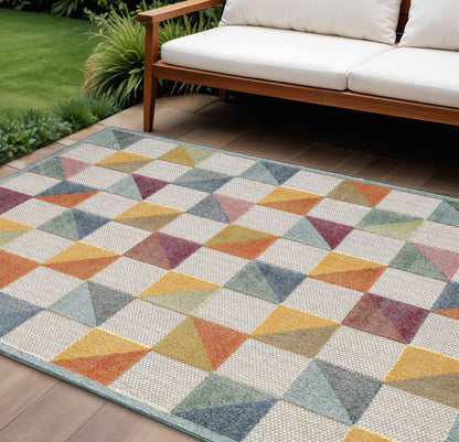 8' X 10' Orange And Ivory Indoor Outdoor Area Rug