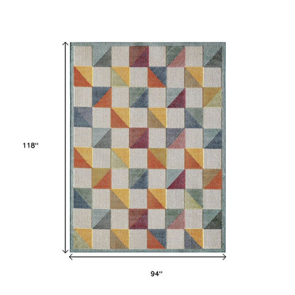 8' X 10' Orange And Ivory Indoor Outdoor Area Rug