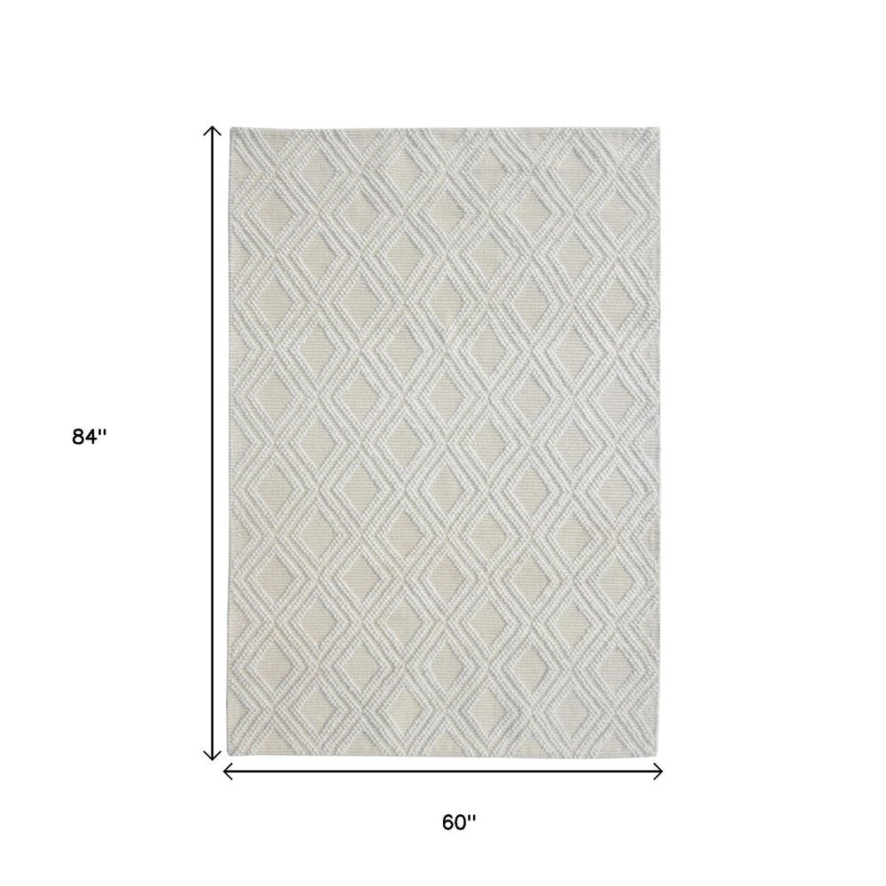 5' X 7' Ivory Geometric Handmade Area Rug