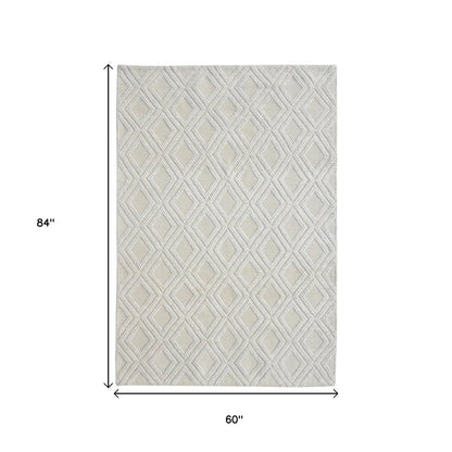 5' X 7' Ivory Geometric Handmade Area Rug