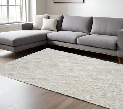 8' X 11' Ivory Geometric Handmade Area Rug