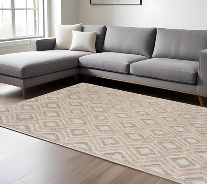 9' X 13' Tan Gray Diamond Lattice Modern Area Rug