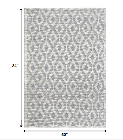 5' X 7' Gray and Ivory Geometric Handmade Area Rug