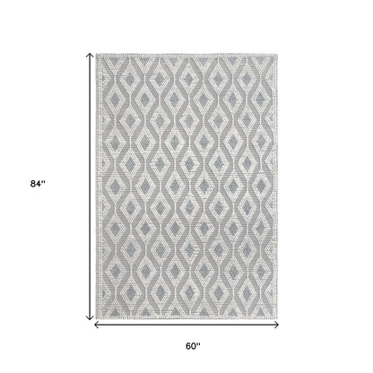 5' X 7' Gray and Ivory Geometric Handmade Area Rug