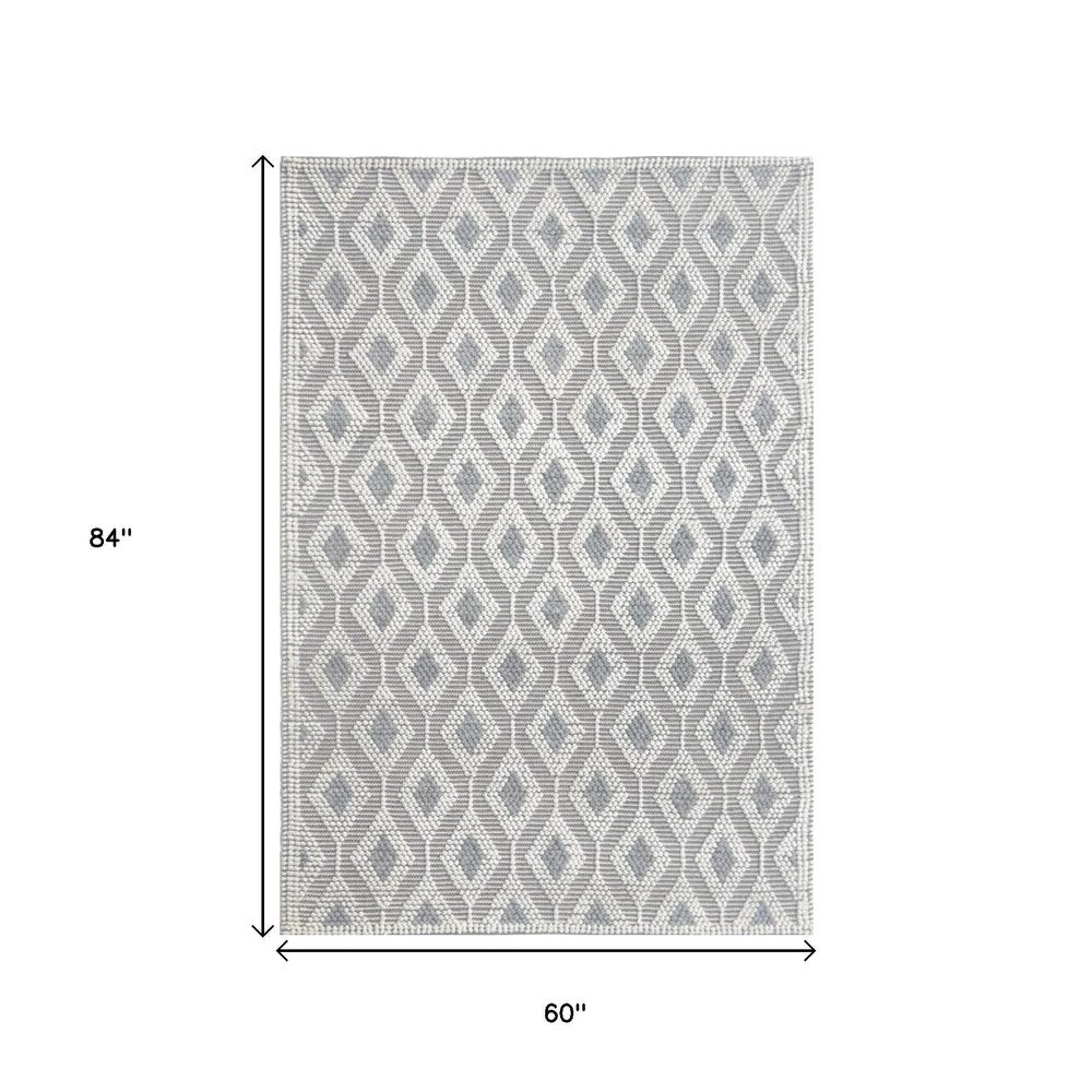5' X 7' Gray and Ivory Geometric Handmade Area Rug