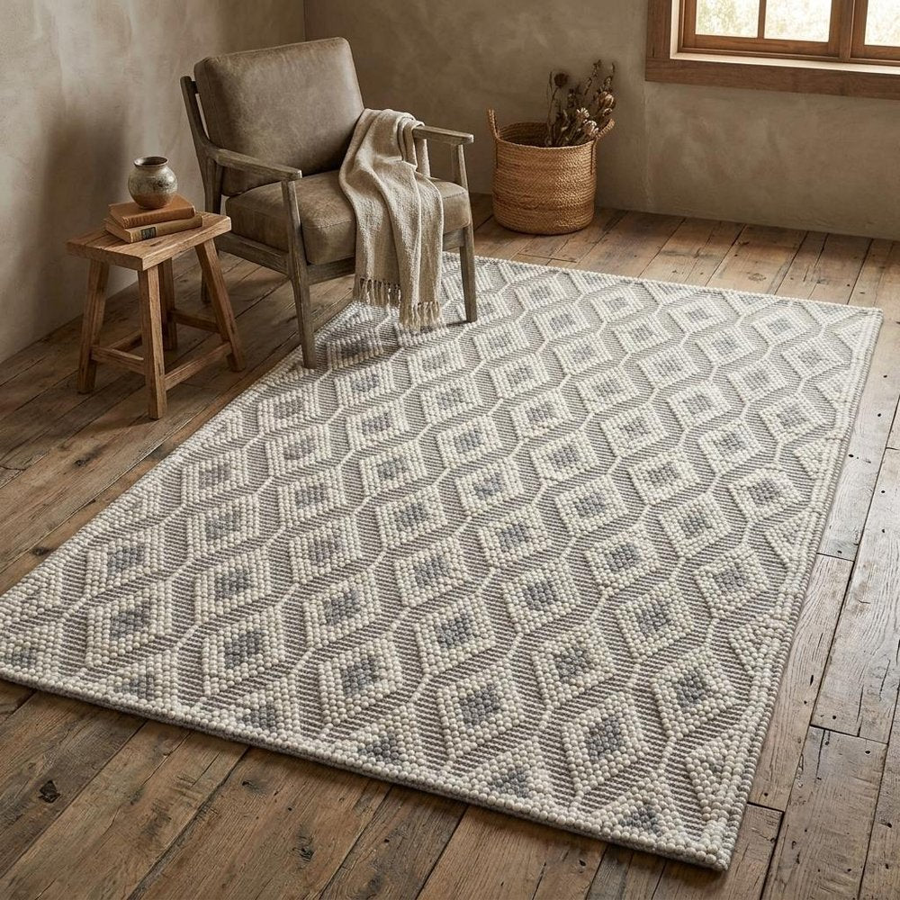 5' X 7' Gray and Ivory Geometric Handmade Area Rug