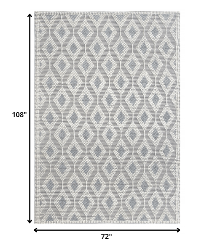 6' X 9' Gray and Ivory Geometric Handmade Area Rug