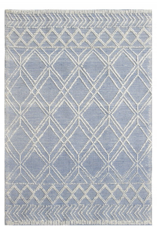 5' X 7' Blue and Ivory Geometric Handmade Area Rug