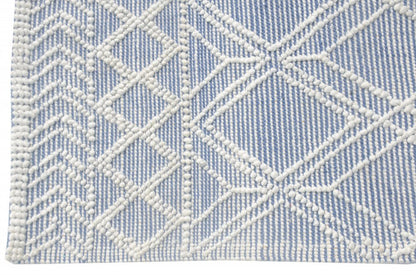 5' X 7' Blue and Ivory Geometric Handmade Area Rug