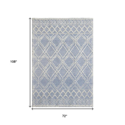 6' X 9' Blue and Ivory Geometric Handmade Area Rug