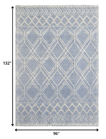 8' X 11' Blue and Ivory Geometric Handmade Area Rug