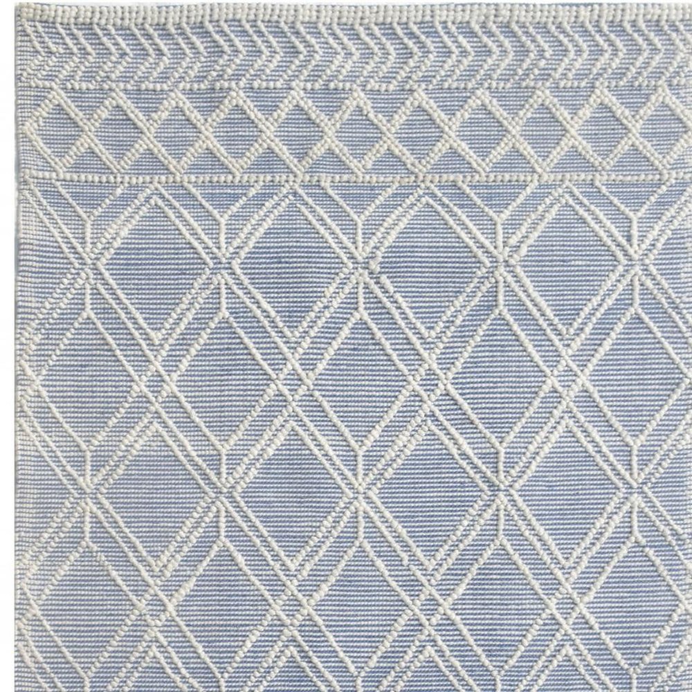 8' X 11' Blue and Ivory Geometric Handmade Area Rug