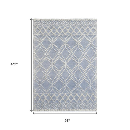 8' X 11' Blue and Ivory Geometric Handmade Area Rug