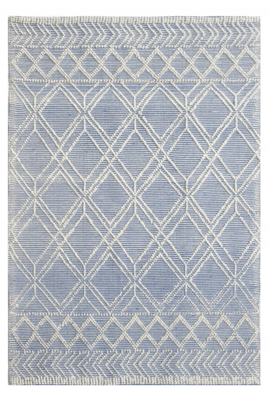 9' X 13' Blue Ivory Tribal Geometric Pattern Area Rug