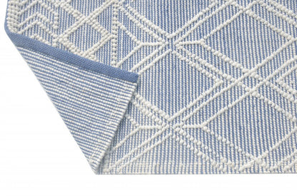 9' X 13' Blue Ivory Tribal Geometric Pattern Area Rug