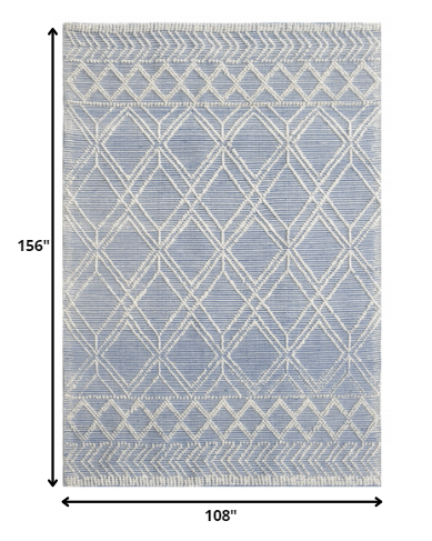 9' X 13' Blue Ivory Tribal Geometric Pattern Area Rug