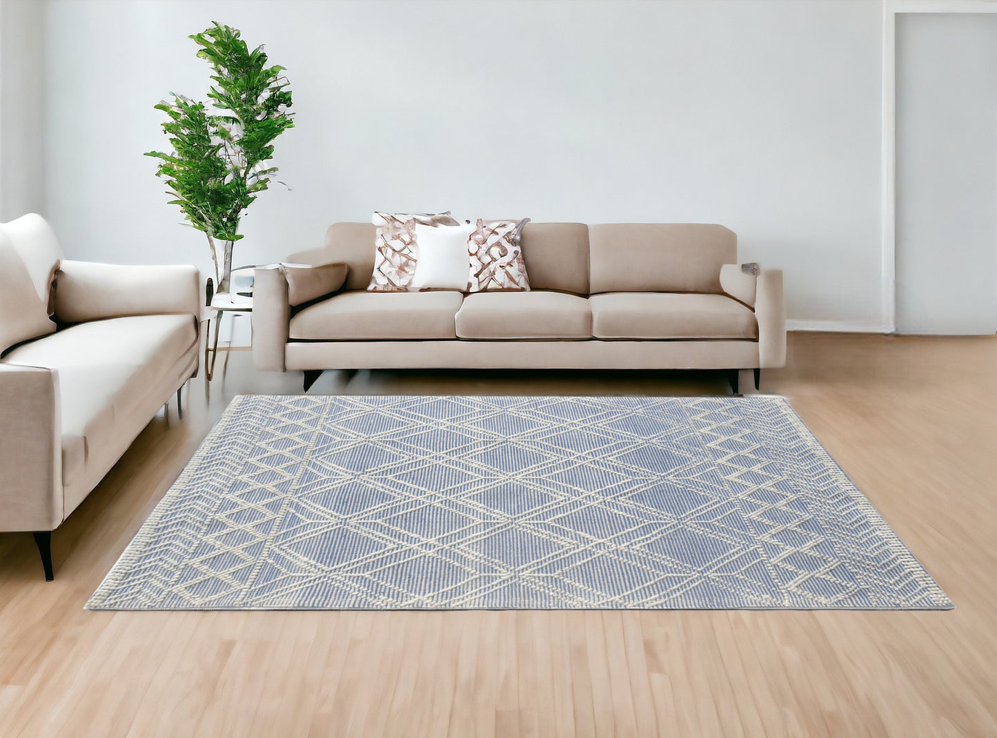 9' X 13' Blue Ivory Tribal Geometric Pattern Area Rug