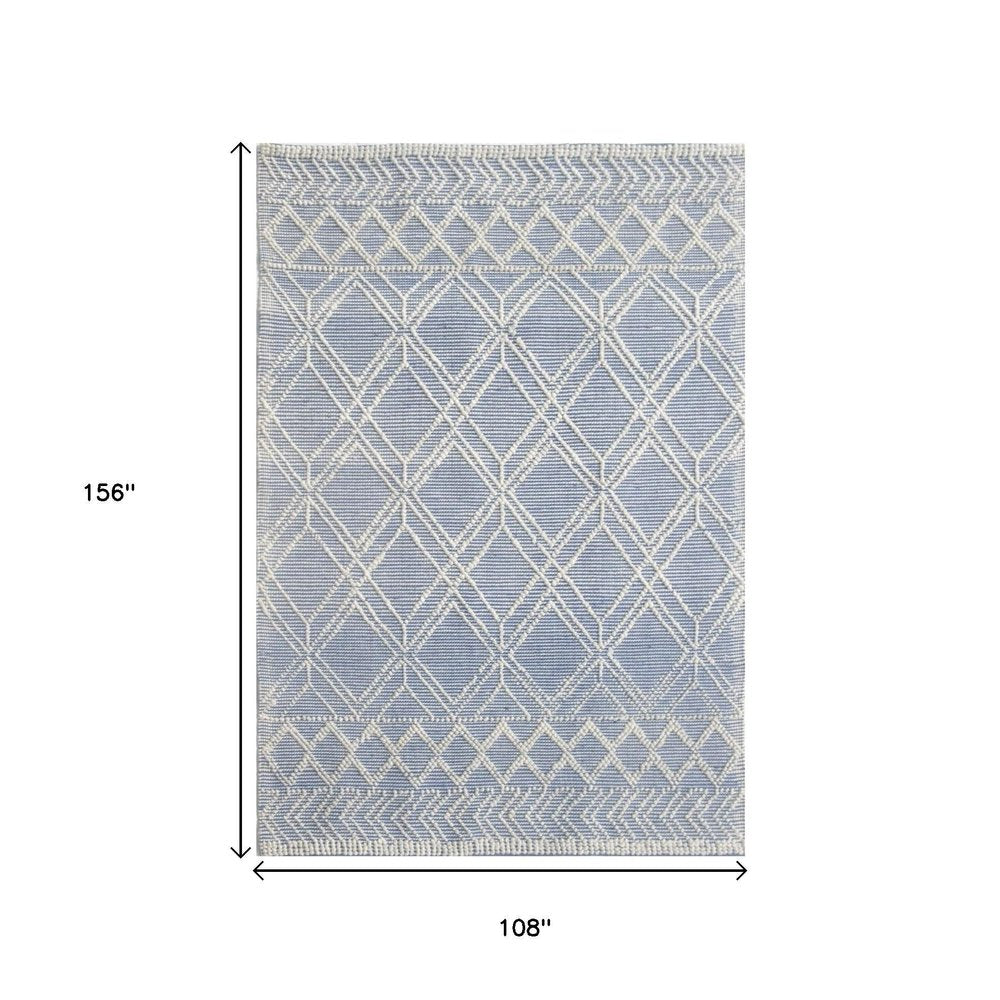9' X 13' Blue Ivory Tribal Geometric Pattern Area Rug