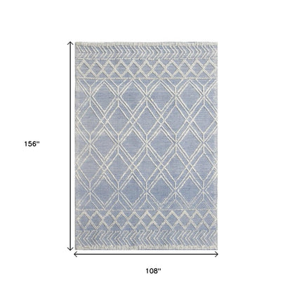 9' X 13' Blue Ivory Tribal Geometric Pattern Area Rug