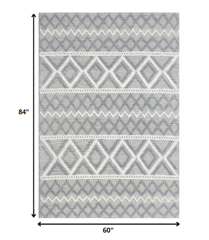 5' X 7' Gray and Ivory Geometric Handmade Area Rug