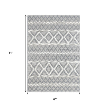 5' X 7' Gray and Ivory Geometric Handmade Area Rug