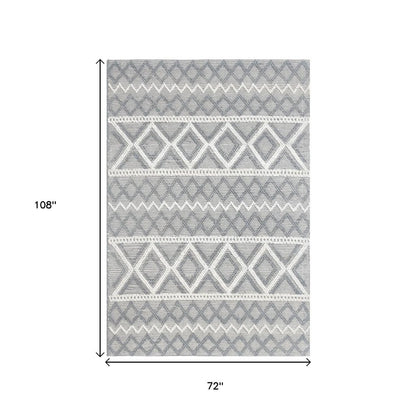 6' X 9' Gray and Ivory Geometric Handmade Area Rug