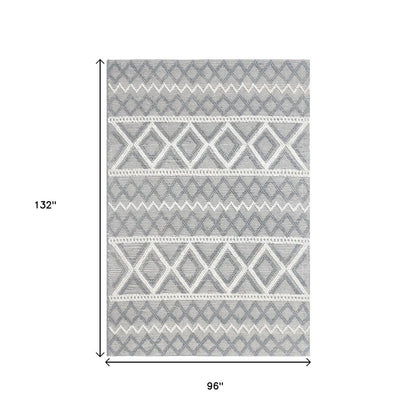 8' X 11' Gray and Ivory Geometric Handmade Area Rug