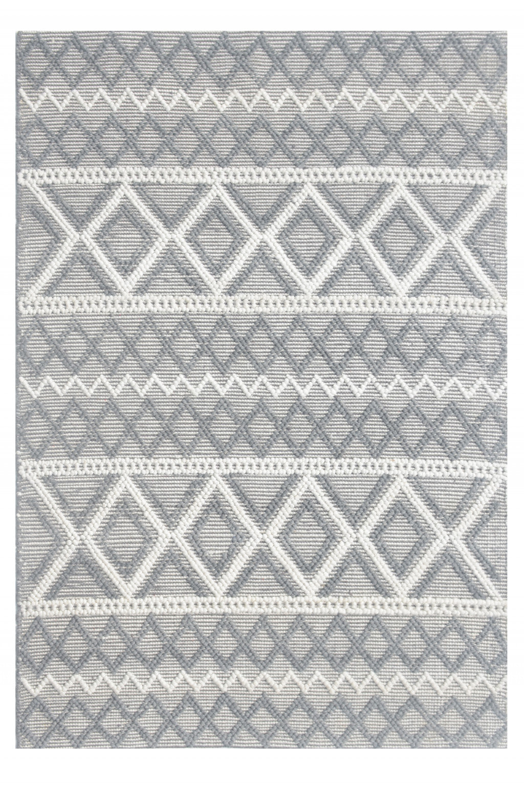 9' X 13' Gray Ivory Diamonds Boho Chic Area Rug