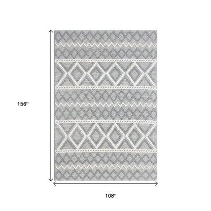 9' X 13' Gray Ivory Diamonds Boho Chic Area Rug