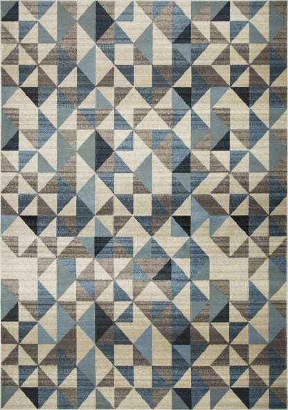3' X 5' Beige Blue And Gray Geometric Area Rug
