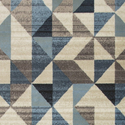 3' X 5' Beige Blue And Gray Geometric Area Rug
