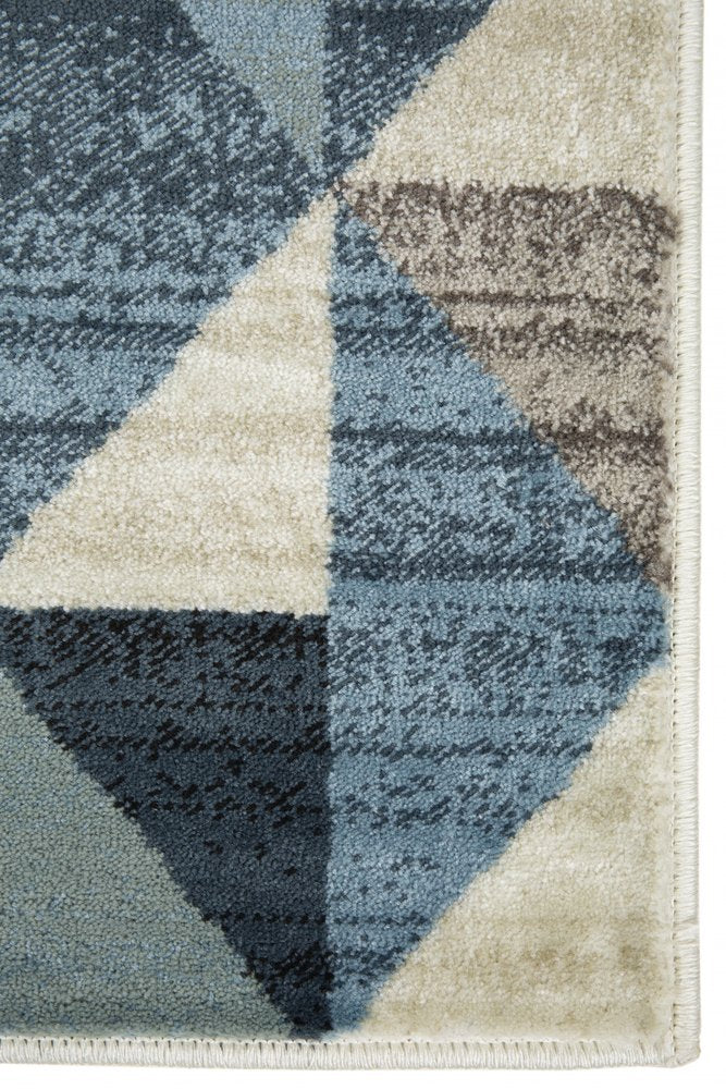 3' X 5' Beige Blue And Gray Geometric Area Rug