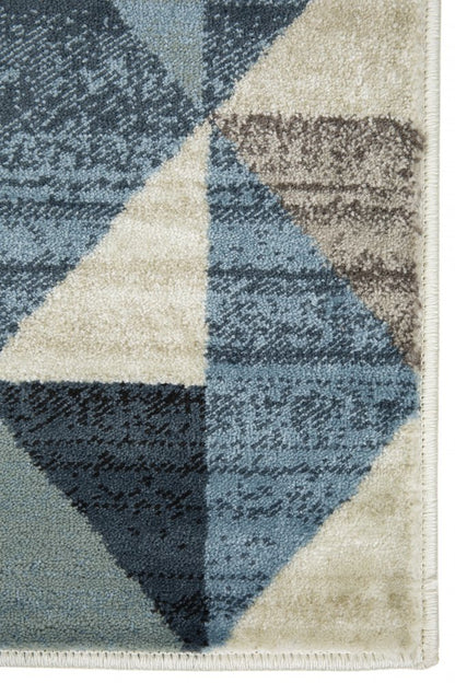 3' X 5' Beige Blue And Gray Geometric Area Rug