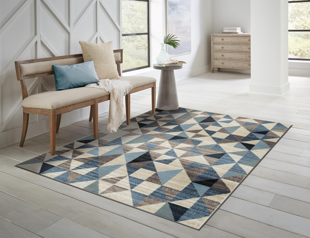 3' X 5' Blue Geometric Area Rug