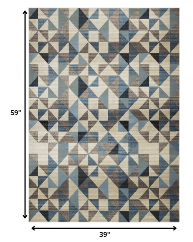 3' X 5' Blue Geometric Area Rug