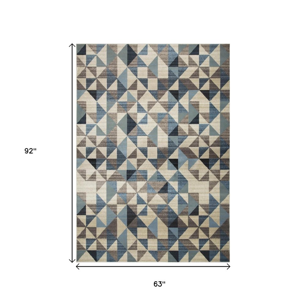 5' X 8' Beige Blue And Gray Geometric Area Rug