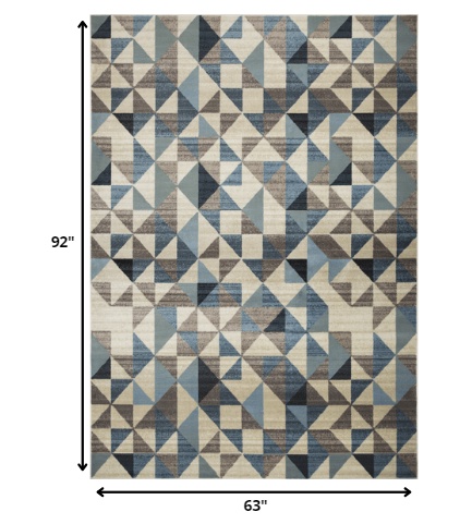 5' X 8' Blue Geometric Area Rug