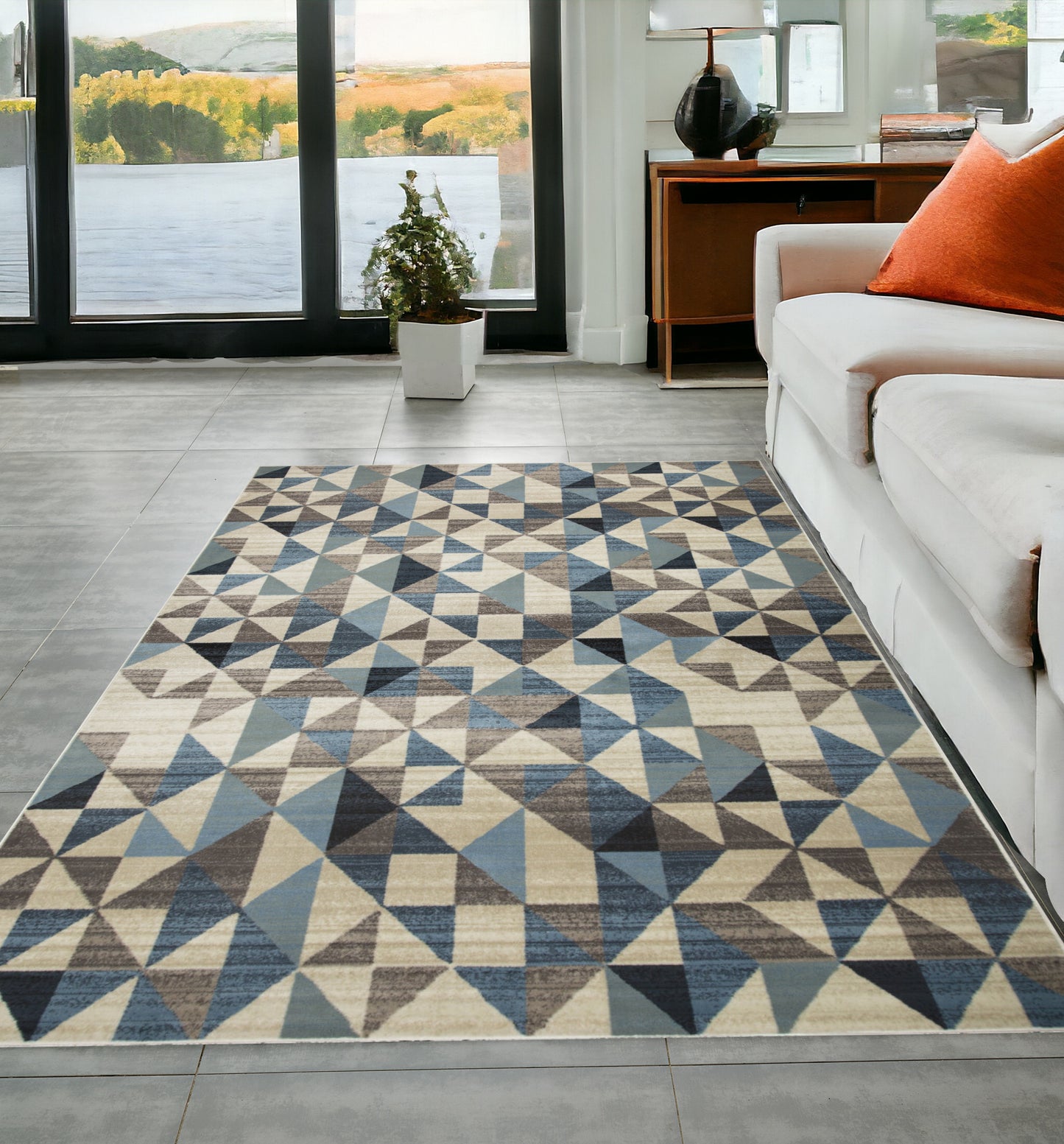 5' X 8' Blue Geometric Area Rug