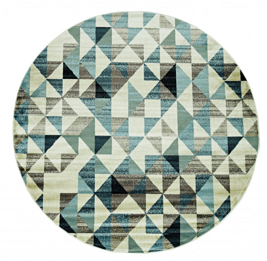 8' Blue Round Geometric Area Rug