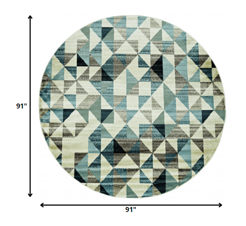8' Blue Round Geometric Area Rug