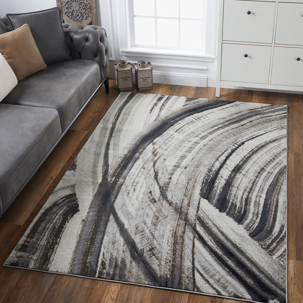 5' x 8' Gray and Ivory Abstract Area Rug