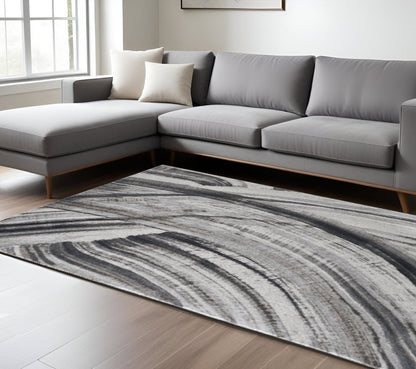 7' X 10' Gray and Ivory Abstract Area Rug