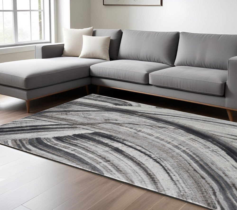 8' X 11' Gray and Ivory Abstract Area Rug