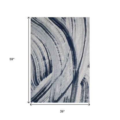 3' X 5' Ivory and Blue Abstract Area Rug