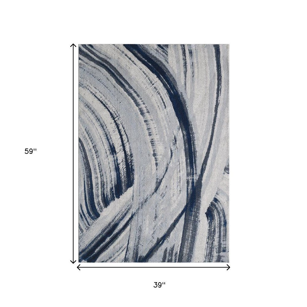 3' X 5' Ivory and Blue Abstract Area Rug