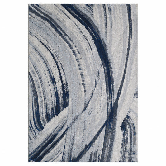 3' X 5' Ivory and Blue Abstract Area Rug