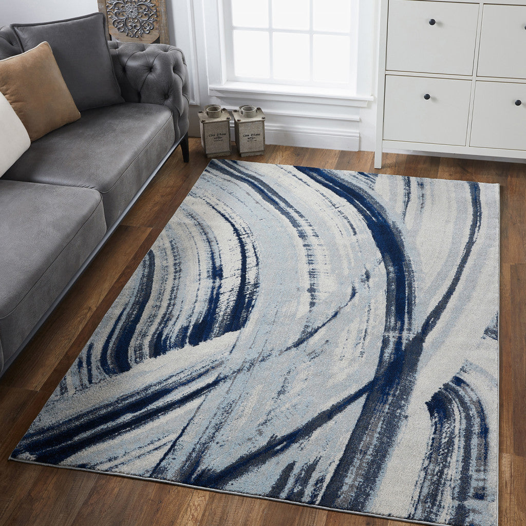3' X 5' Ivory and Blue Abstract Area Rug