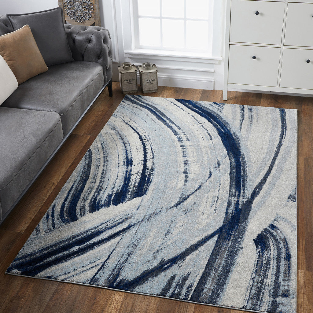 5' X 8' Ivory and Blue Abstract Area Rug