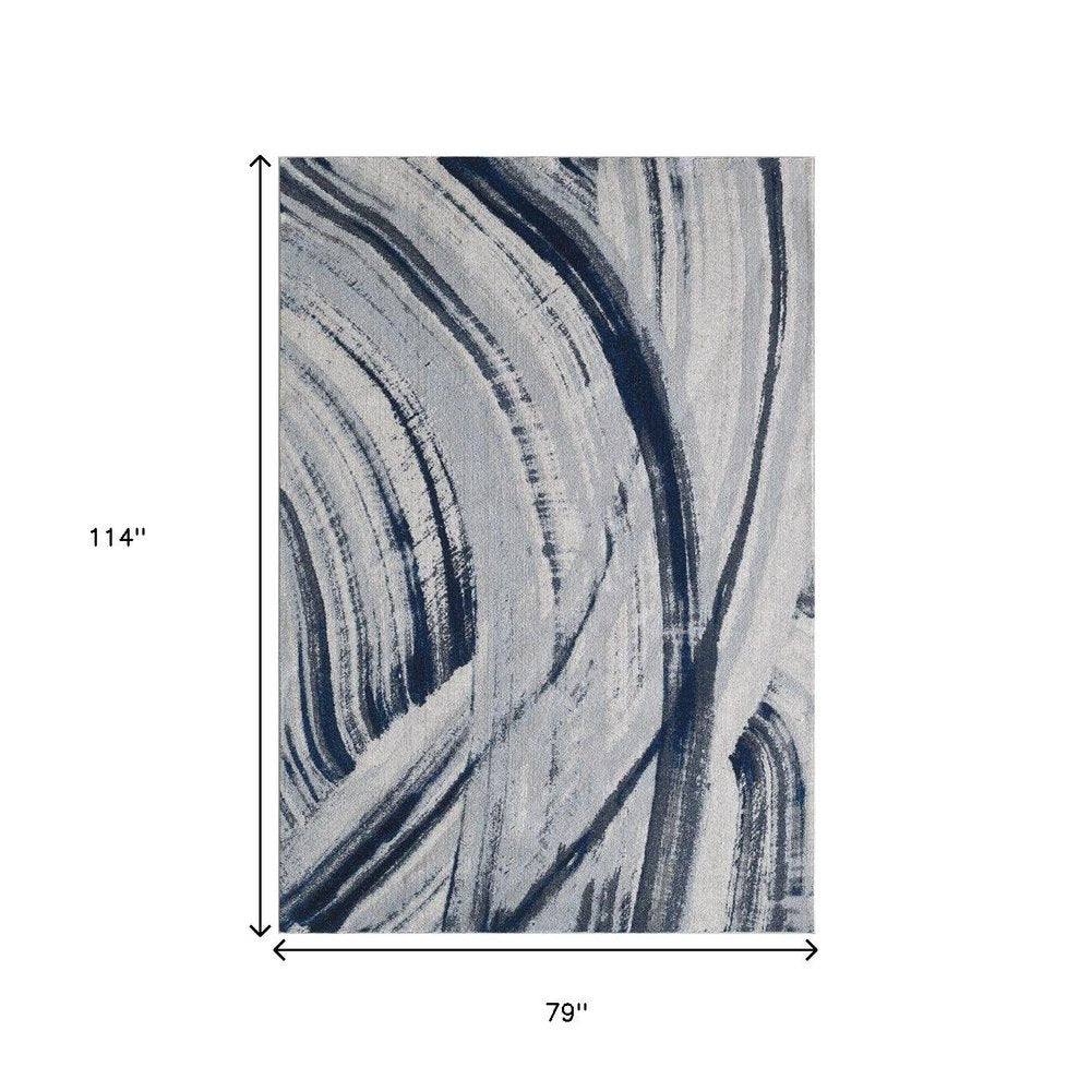 7' X 10' Ivory and Blue Abstract Area Rug