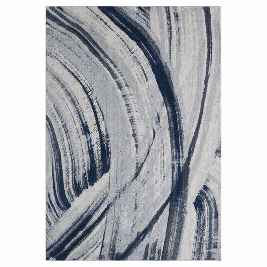 10’ x 13’ Navy Ivory Abstract Strokes Modern Area Rug